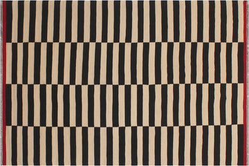 Flat Weave Kilim, Antique, Navaho, Vintage, Handmade, Modern Kilim Beige Black Hand-Woven Rectangle 100% Wool Area Rug 6 x 8